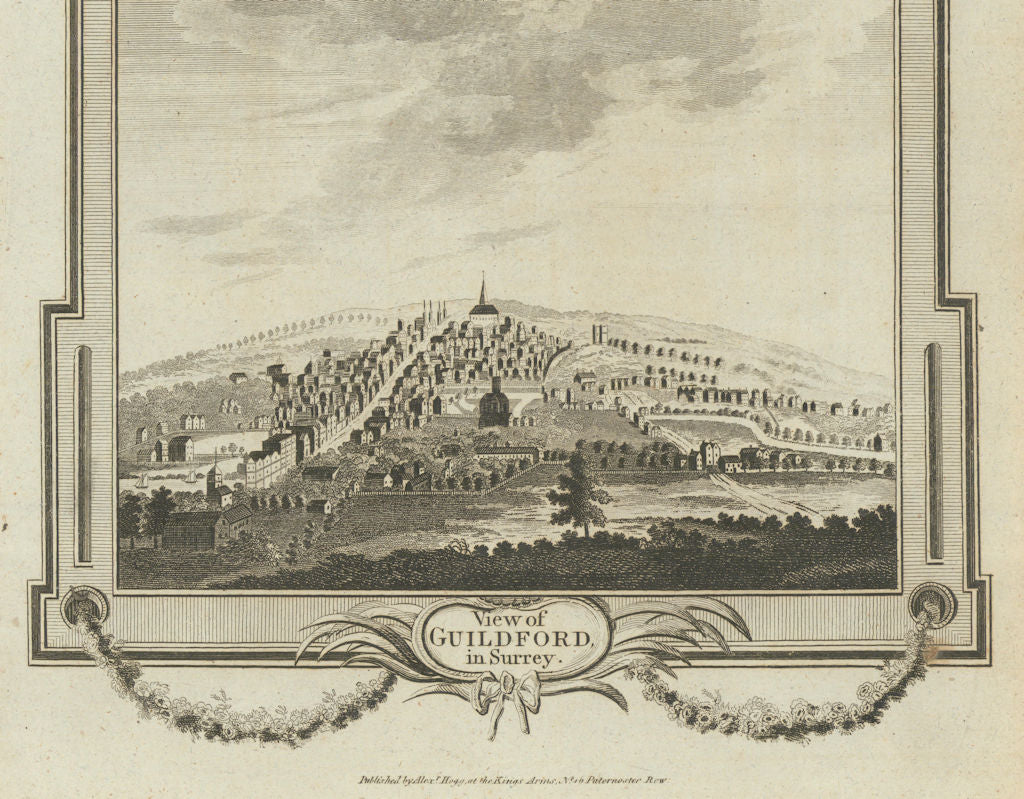 A view of the town of Guildford in Surrey. WALPOOLE 1794 old antique print